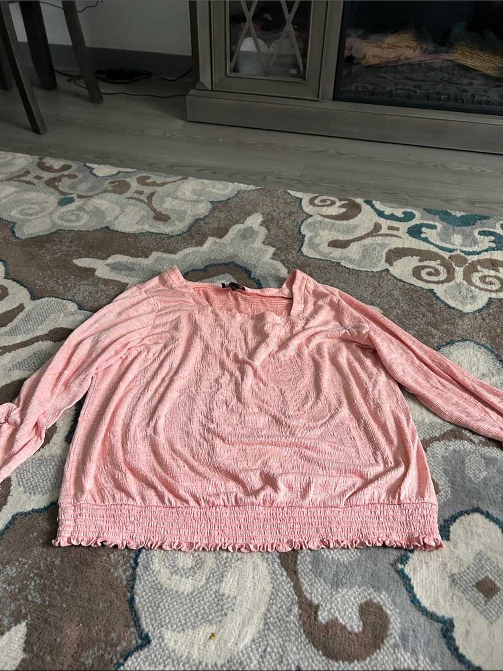 AB Studio Soft Pink Long Sleeve Ruffle-Hem Sweater